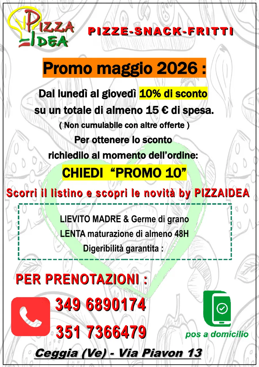 Listino online : Nuovo listino Pizzaidea Ceggia